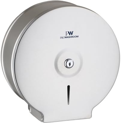 Pro Washroom Stainless Steel Jumbo Toilet Roll Dispenser, Space Saving Wall Mount, High Capacity 250mm Roll Holder, Lockable, Tamper-Proof, Easy View Window (Brushed Stainless Steel 10 Inch)