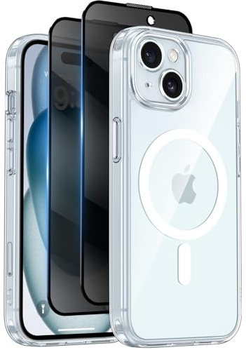 Qasyfanc Coque pour iPhone 15 avec Verre Trempé Anti-Espion