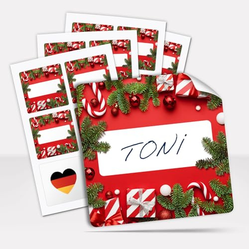 Premium Geschenkaufkleber Weihnachten zum Beschriften (48 Aufkleber) | Weihnachtsetiketten Quadratisch 5,5 cm - Modern rot - weihnachtliche Deko Sticker Geschenke Pakete Briefe