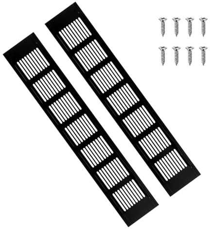2Pcs Black Vent Cover, Ventilation Grilles, Door Vents for Interior Doors,Aluminium Air Vent Grille Rectangle Mesh Cover for Cabinet, Wardrobe, Cupboard, Shoe Closet(Black,300 x 50mm)