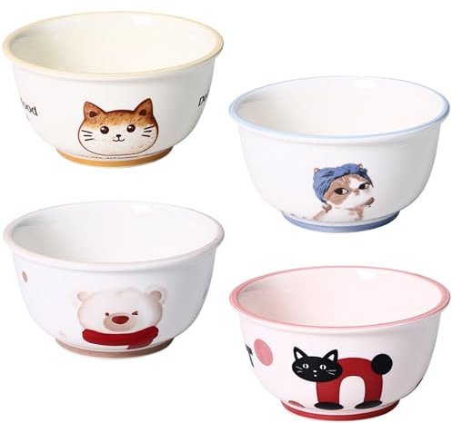 Yebaohond 6 inch Ceramic Bowl, Set of 4, 800ml, Salad Bowl, Lamian Noodles Bowl (Animal)