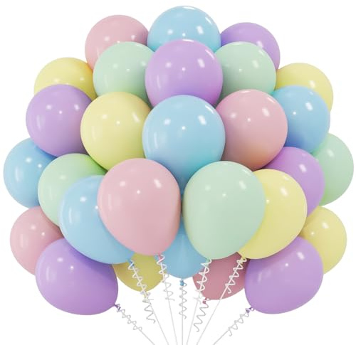 Luftballons Bunt, 62 Stück Luftballon Geburtstag Pastell | Luftballon Pastellfarben, Ballons Rosa Grün Gelb Lila Blau, Helium Ballon für Einhorn Kindergeburtstag Jga Karneval Babyparty