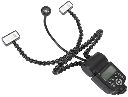 Hamwesh Macro Ring Flash, 3 Head 5600K 8 Level Adjustable Brightness Macro LED Flash Light, Camera Light with Hot Shoe for DSLR Cameras Photography