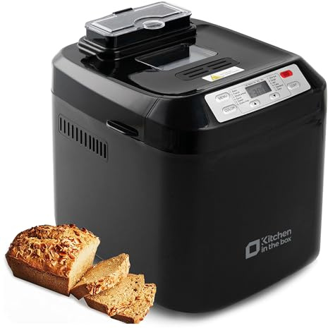 Bread Maker, Kitchen in the box 12-IN-1 Programmes Breadmakers, Gluten-Free Setting, Auto Fruit Nut Dispenser & Removable Nonstick Pan, 2 Loaf Sizes(2lb), 13H Delay Timer & 1H Keep Warm(Black)
