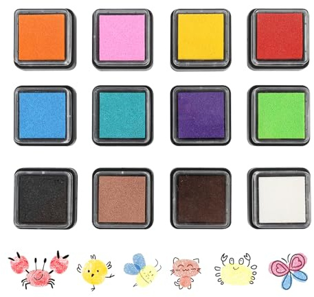 Stempelkissen Set 12er Pack, Farbiges Stempelkissen mit wasserbasierter, säurefreier ungiftiger Tinte, Ideal für Kinder Fingerabdrücke, Scrapbooking, Karten Bastelprojekte