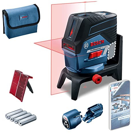 Bosch Professional Kreuzlinienlaser GCL 2-50 C (roter Laser, Innenbereich, mit App-Funktion und Halterung, Arbeitsbereich: bis 20 m, 4x AA-Batterie, in Kartonschachtel)