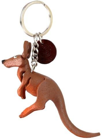 MONKIMAU Schlüsselanhänger Tiere 3D Känguru aus Echtleder - handgefertigt Leder Tieranhänger - Geschenk für Damen, Frauen, Kinder und Tierliebhaber