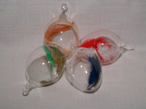 Jingle Bells Lauscha Osterei Glas mit bunten Federn befüllt