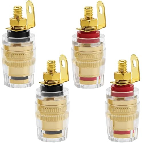 Oiyagai 4 Pezzi Spina a Banana da 4 mm con Morsetto per Connettore Terminale Altoparlante Amplificatore, Copertura in Plastica Trasparente