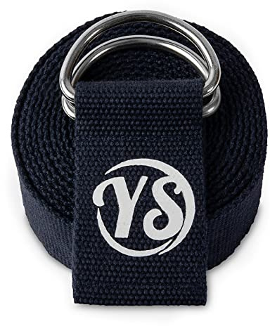 Yoga Studio Yoga Strap, 2.5m (8.2ft) Extra Long Durable Organic Cotton Adjustable Stretching D-Ring Yoga Belt, Exercise, Pilates, Dance, Workout, Gym, Physical Therapy - Navy