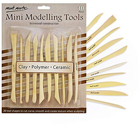Mont Marte Attrezzi Argilla in legno - 10 utensili scultura bifacciali di forme diverse - Ideali per la lavorazione di argilla, polimero e ceramica - Perfetti per Principianti, Professionisti, Artisti