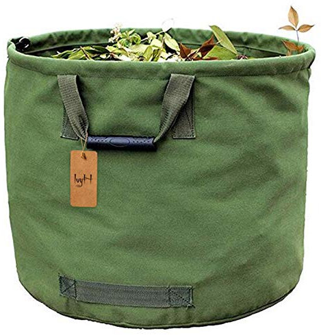 125L Gartenabfallsäcke für Schwere Aufgaben mit Griffen, Grüne Laubsack mit Militärischem Segeltuchgewebe (H45.7 cm, D55.8 cm)