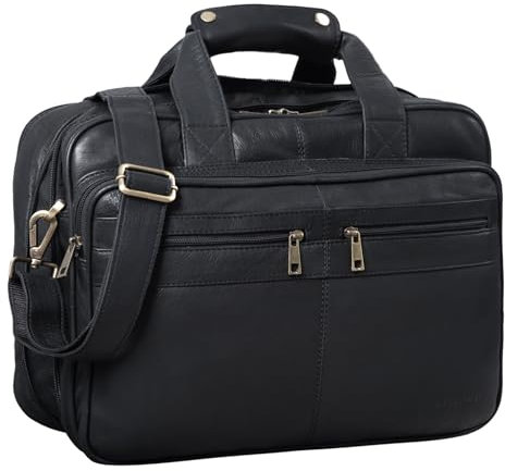 STILORD 'Alexander' Sac d'affaires Hommes Cuir Porte-Documents Sacoche d'ordinateur Serviette de Travail Sac d'enseignant à Bandoulière, Couleur:Noir
