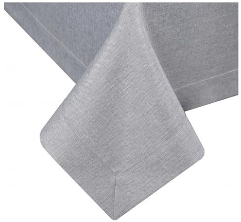 DECOOR Tischdecke abwaschbar 260x140 cm eckige Tischwäsche aus Stoff in Leinenoptik schmutzabweisende Tafeldecke wasserabweisend Matte 220 g/m² Tischtuch mit dekorativer 5 cm Bordüre Grau