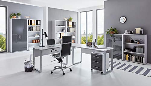 BMG-Moebel.de Büromöbel komplett Set Arbeitszimmer Office Edition in Lichtgrau/Anthrazit Hochglanz (Set 7)