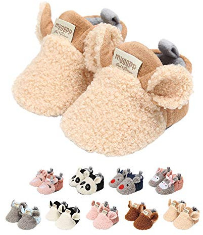 EDOTON Unisex Neugeborene Tier Schuhe,Süß Rutschfest Sohle Weich Winter Warm Haus Innen Ausdruck Stiefel zum Baby Jungs Mädchen (0-6 Monate, C_Khaki)