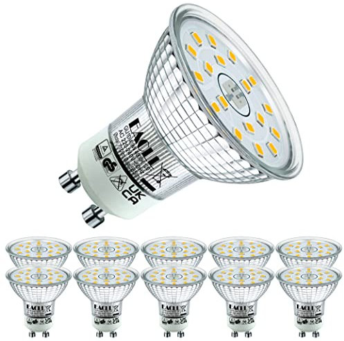 EACLL 10er-Pack GU10 LED 4000K 4.9W Ersetzt 75W Halogen Leuchtmittel, Neutralweiss 585 Lumen Birnen, AC 230V Flimmerfrei Strahler, Abstrahlwinkel 120 Grad Spot, Nicht Dimmbar Reflektorlampen