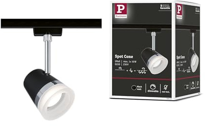 Paulmann 96925 Cone URail Individual spot GU10 max. 10W dimmable 230V Black matt, Chrome Rail System – Choose Any lamp