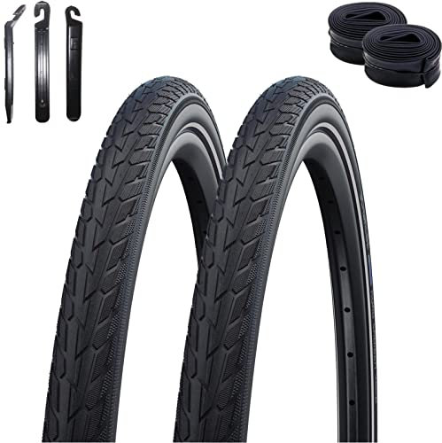 2 x Schwalbe Road Cruiser K-Guard mit Reflex in Schwarz 42-622 (28.0 x 1.6) + 2 x Schwalbe Schläuche SV17 40 mm inkl. maxxi4you Reifenheber