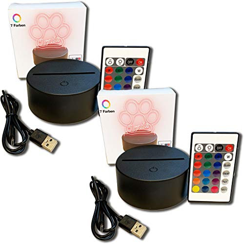 2 Stück 3D LED Lichtsockel Nachtlicht Lampensockel als Ersatz oder selber bauen. Inklusive Fernbedienung USB Kabel 3D Illusion Lampe 7 Farben. Als Deko Licht für Schlafzimmer Kinderzimmer Wohnzimmer