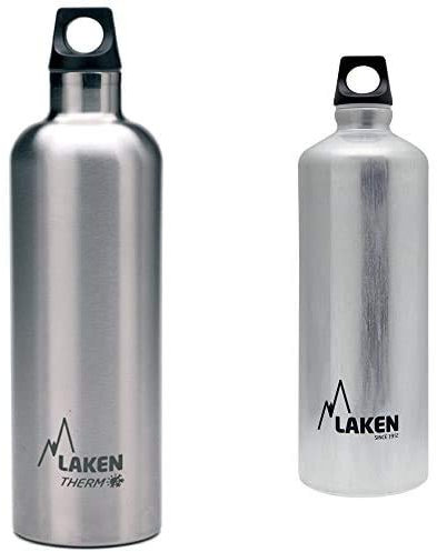 Laken Futura Botella Térmica Acero Inoxidable 18/8 y Doble Pared de Vacío, Unisex adulto, Plateado, 750 ml + Botella de Aluminio 1L Futura (boca estrecha)
