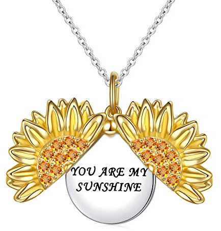 HOOHWE Sterling Silver Pendant Necklace You Are My Sunshine Necklace Sunflower Locket Sun Flower Neckles Jewelry for Women Girl
