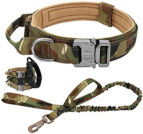 Militärisches Taktisches Hundehalsband Mit D-Ring Und Schnalle, Elastische Bungee-Leine Verstellbares Hundehalsband Nylon für Mittlere Große Hunde Training für Deutschen Schäferhund