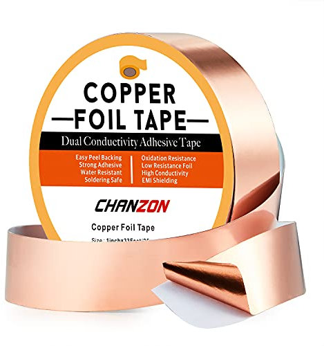 CHANZON Kupferfolienband 25mm x 10M Kupferband doppelseitiger leitfähiger Klebstoff, für EMI- und HF-Abschirmung, elektrische, Schnecken- und Schneckenabwehr, Reparatur, Basteln, Papierschaltkreise