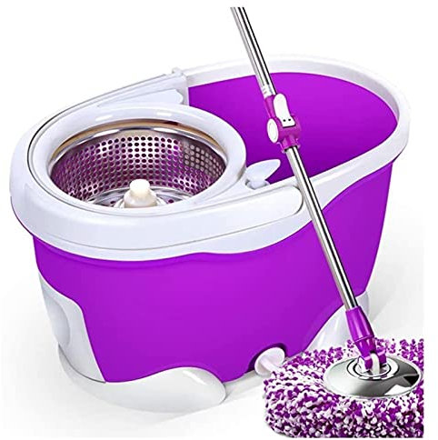 BKWJ Scopa e Secchio con strizzatore Set, Lazy Automatico di Essiccazione Mop Mop Secchio Spin Benna Set per la casa Cucina Piano di Pulizia con 2 Lavabile in Microfibra Moci Heads