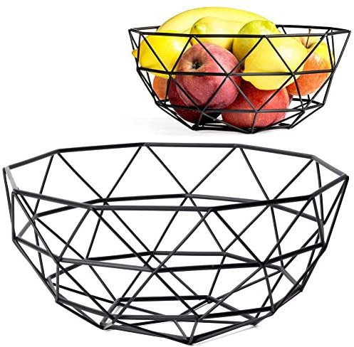 Vilde Metallkorb für Obst und Gemüse | Drahtkorb | Ø 28 cm | Im geometrischen LOFT-Stil | Schwarze, industrielle Schüssel | Perfekt für Küche und Büro | Metall