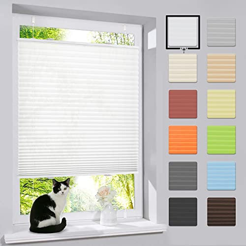 bobodeco Plissee ohne Bohren Klemmfix Faltrollo Jalousie Weiß 75x110cm (BxH), Plisseerollo Sichtschutz und Sonnenschutz Blickdicht Easyfix lichtdurchlässig Rollo für Fenster & Tür