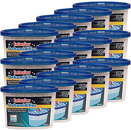 ZYBUX - 15 x Interior Dehumidifier 500ml - for Effective Reduction of Condensation/Condensation Absorbers Mildew and Damp Smell Remover from cupboards, wardrobes, bathrooms, caravans, Boats, Vehicles