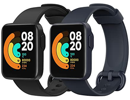 MoKo 2 Piezas Correa Compatible con Xiaomi Mi Watch Lite/Redmi Watch, Pulsera Deportiva de Repuesto de Silicona Suave - Negro/Azul Tinta