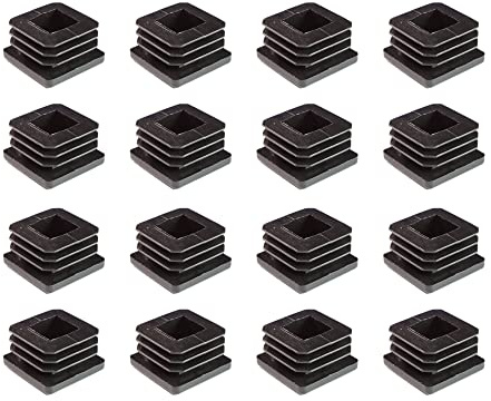 Sesimo Lot de 16 embouts pour tubes carrés, en plastique, noir, protections pour chaises, tables, lits et pieds de meubles de jardin
