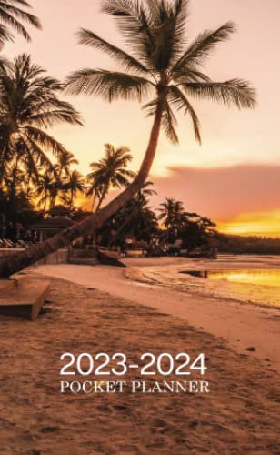 2023-2024 Pocket Planner: Two year monthly purse size Organizer, 24 Months Organizer January 2023 to December 2024 with Federal Holidays, Sunset Beach Cover