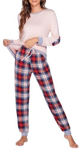 UNibelle Pigiama Invernale Donna Pigiami da Donna Manica Lunga Eleganti Casual Set Rosa S