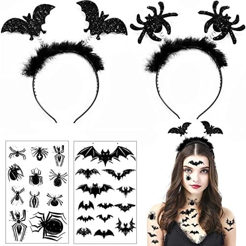Halloween Haarreif, 2 Stücke Halloween Haarschmuck mit 2 Halloween Aufkleber, Halloween Haarreif Damen, Spinnen Haarschmuck, Halloween Kopfschmuck, für Halloween Abschlussball Karneval Kostüm Party
