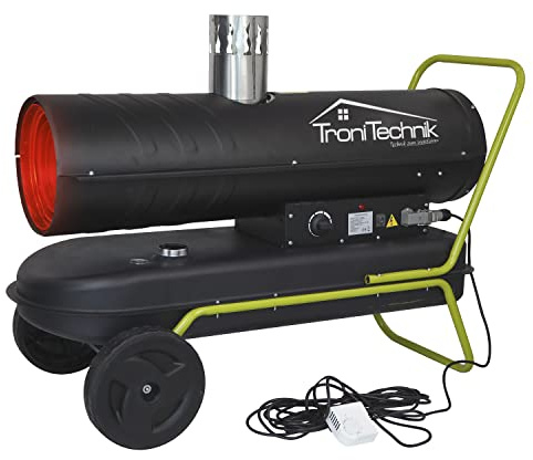 Tronitechnik® Heizkanone Dieselheizgebläse Dieselheizer 30kW Diesel betriebener Heißluftgenerator Heizgerät Bauheizer Heizer mit 44l Tank, Ãœberhitzungsschutz, mit Rädern und Thermostat