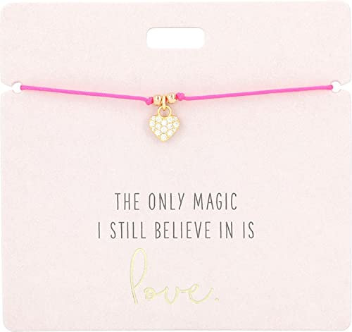 Depesche 11837-009 - Armband in Pink The only Magic I still Believe in is Love. mit goldenem Charm und Deko-Perle, variabel in der Länge tragbar, ideal als Geschenkidee