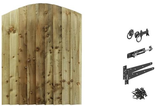 Bespoke Custom Made To Measure UPTO HEIGHT: 4ft (120cm High) Feather Edge Semi-Braced Arch Top Pathway Garden Pedestrian Gate [Width Between 75CM to 90CM With Ring Latch Hinge Pack
