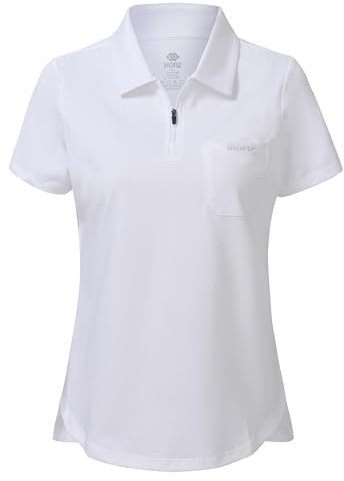 MoFiz Women's Premium Cotton Polo Shirts Short Sleeve Golf Shirt Work Tennis Top Sports Polo T-Shirt Ladies White Size L