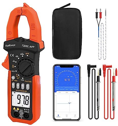 Mini pinza amperometrica Kethvoz Current Digital Amperometro TRMS 4000 Conta Voltmetro AC/DC con Bluetooth&NCV Multimetro Auto-Range per Corrente AC, Resistenza, Capacità, Continuità, Frequenza