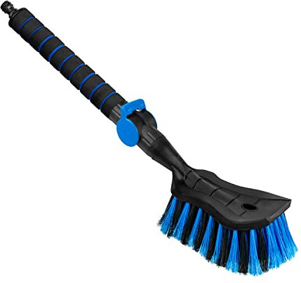 ToM PaR Brosse de Lavage I Brosse à Eau I avec raccord d'eau I Ouverture Rapide du Robinet d'eau I Poils serrés I Poignée Confortable I Voiture | Jardin | Longueur: 54 cm I Bleu