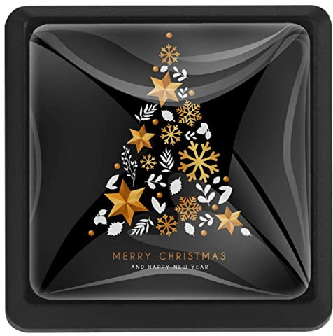 3 maniglie quadrate per cassetti con viti, albero di Natale dorato