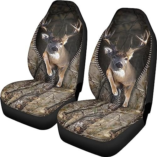 Xoenoiee Hirschwald Camo Muster 2 Stück Autositzbezug nur Vordersitze Fahrzeugsitzschoner Universal Fit Auto Schalensitz für Auto, LKW, SUV oder Van