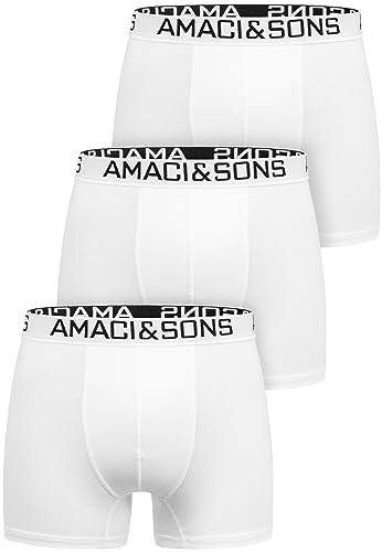Amaci&Sons Herren Boxershorts Baumwolle 3er Spar-Pack Männer Unterhose Unterwäsche 3x9005 Weiß/Weiß M