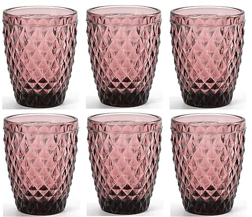 Utilissimi EDITACASA - Set - Kit - 6 bicchieri in vetro acqua colore rosa - capienza 250 ml