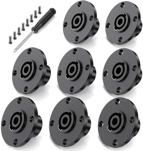 Jumwa 8Pack 4 Pole Speakon Panel Mount Connector Twist Lock Socket Round Panel Jack Compatible with Neutrik Speakon NL4MP, NL4MPR, NL4FC, NL4FX, NLT4X, NL4 Series, NL2FC