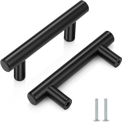 2 Pack Kitchen Cupboard Handles Stainless Steel Kitchen Door Handles Brushed Cabinet Handles Wardrobe Drawer (2 Pack Black, Hole Centre 64mm)