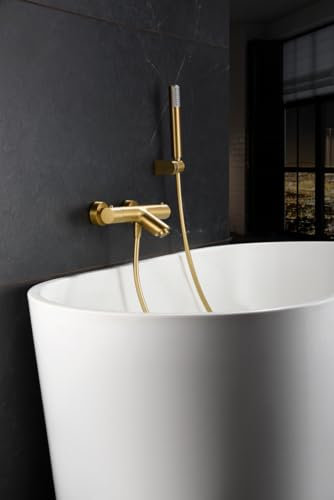 MICE Thermostat-Mischbatterie für Badewanne und Dusche, aus Messing, mit Temperaturregelung, gebürstetes Gold